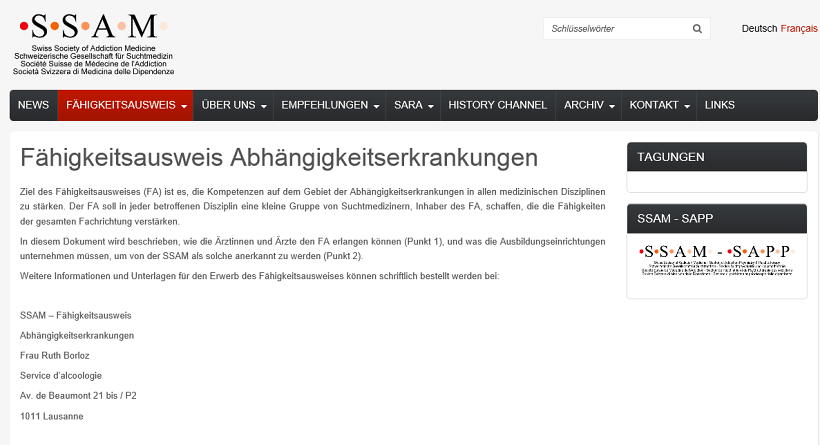 Fähigkeitsausweis Abhängigkeitserkrankungen